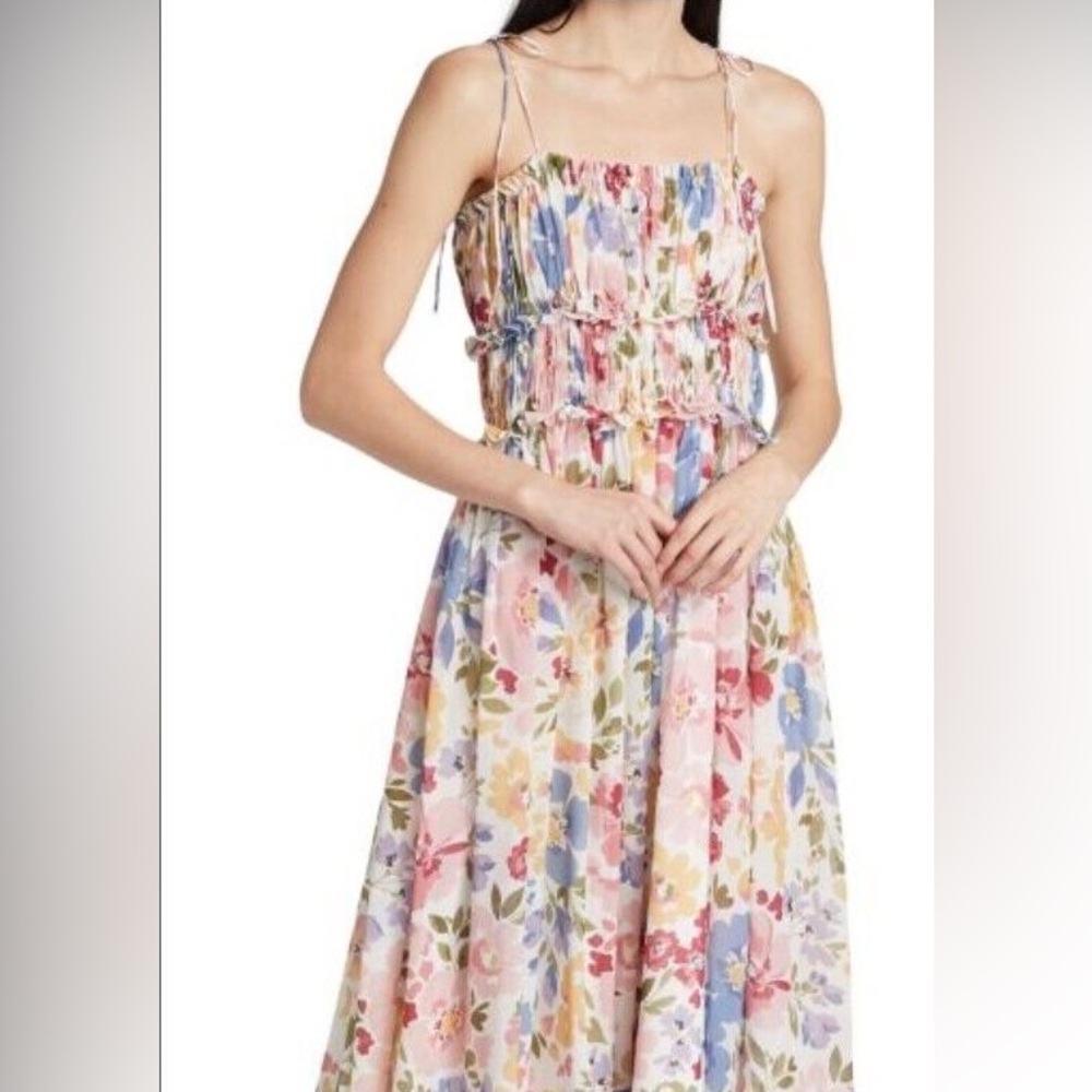 NWT En Saison Vibrant Colorful Floral Swirl Midi Dress Size S/M